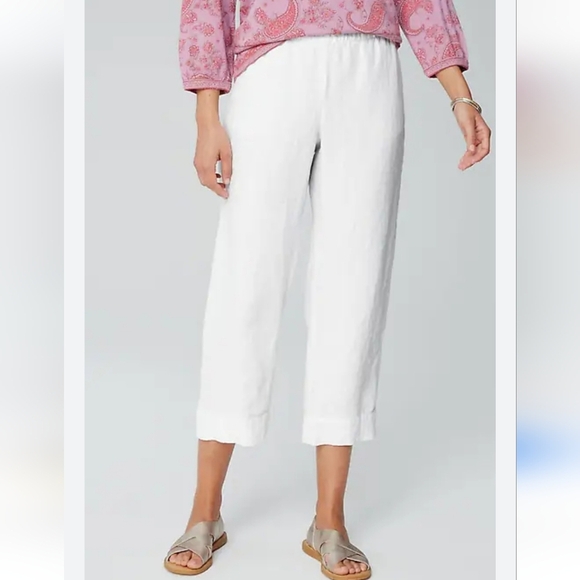 J. JILL Love Linen Women's White Semi elastic Waist Straight Leg Ankle Pants S - Picture 1 of 6